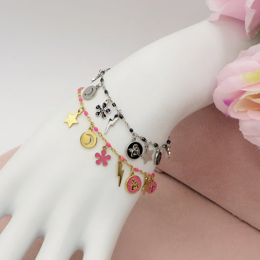 CHERUB CHARMS ~ Bracciale ACCIAIO INOSSIDABILE con perline e ciondoli