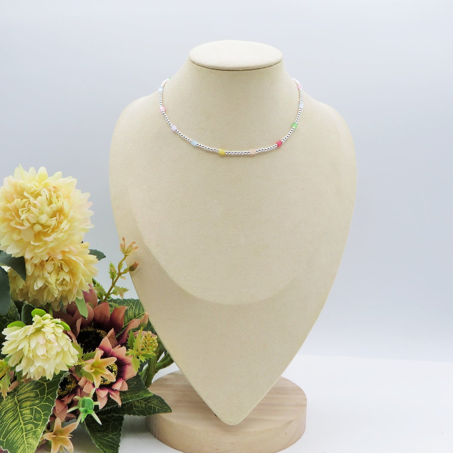 ISLA Collana mini pallini bagnato ARGENTO con perline ~ ACCIAIO INOSSIDABILE