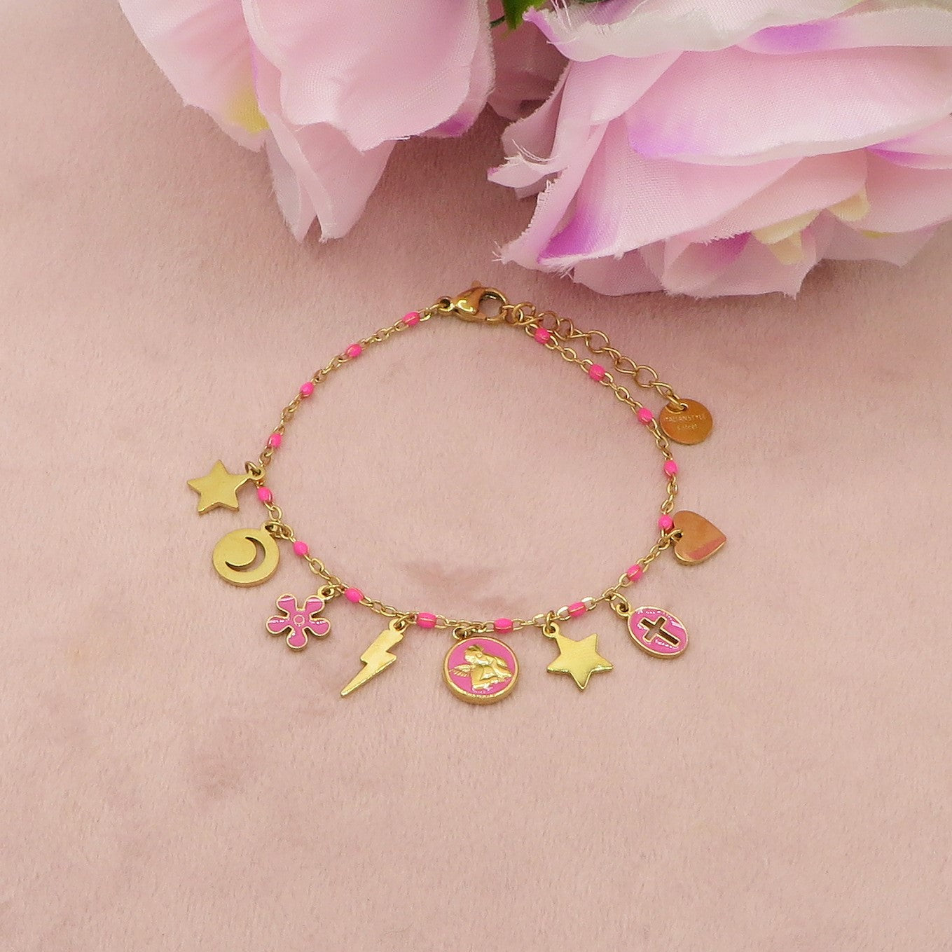CHERUB CHARMS ~ Bracciale ACCIAIO INOSSIDABILE con perline e ciondoli