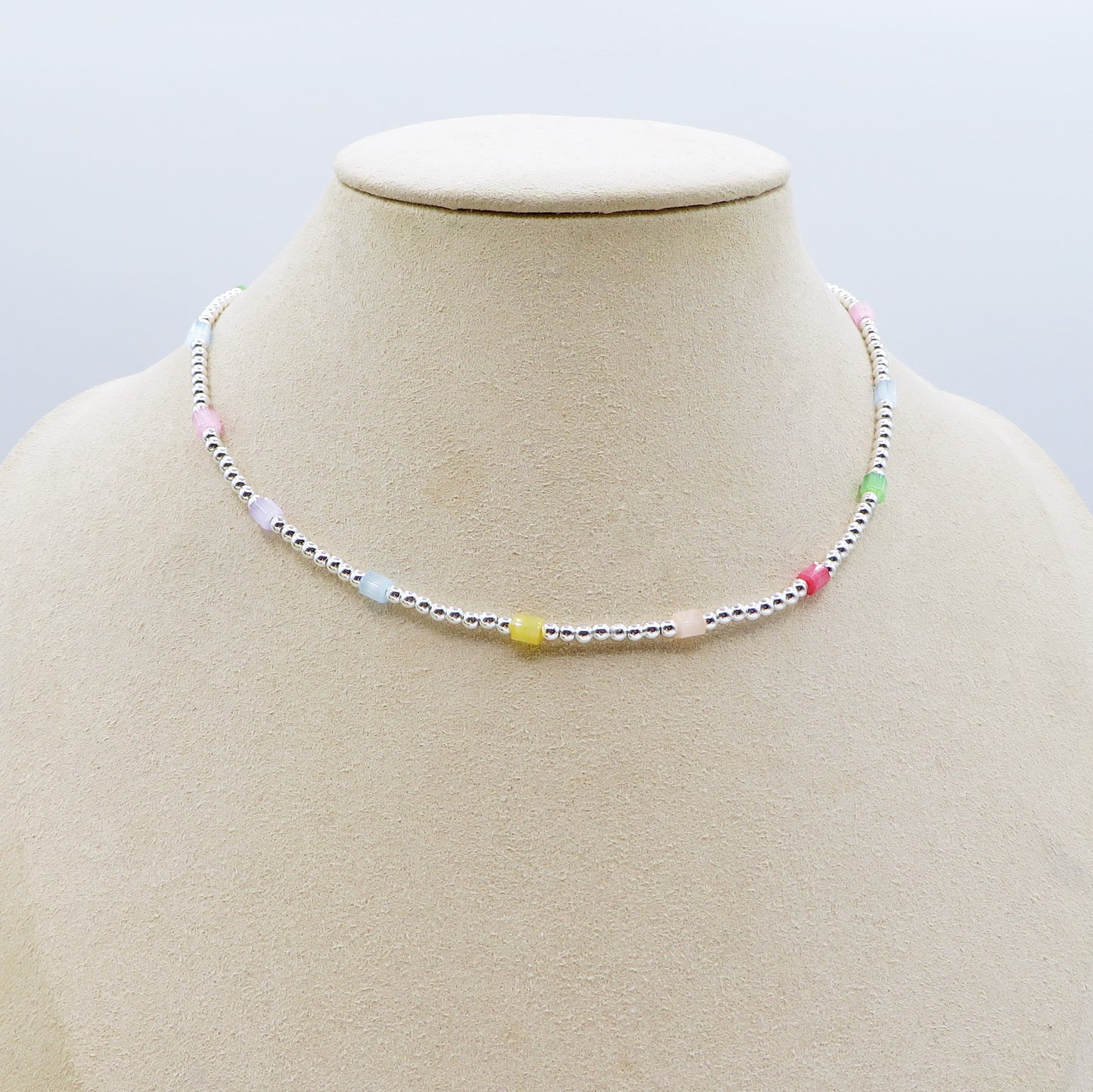 ISLA Collana mini pallini bagnato ARGENTO con perline ~ ACCIAIO INOSSIDABILE