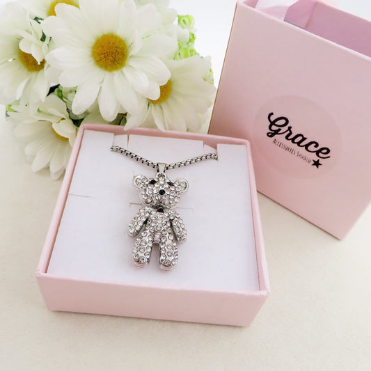 TEDDY CRYSTAL XL - ACCIAIO INOSSIDABILE - collana con pendente orsetto in cubic zirconia