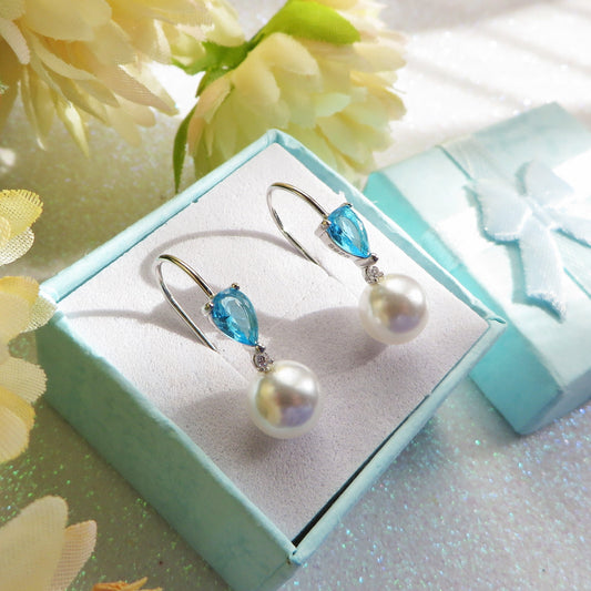 CELESTE PEARLS ~ Coppia Orecchini ARGENTO 925 monachella con perla e cubic zirconia