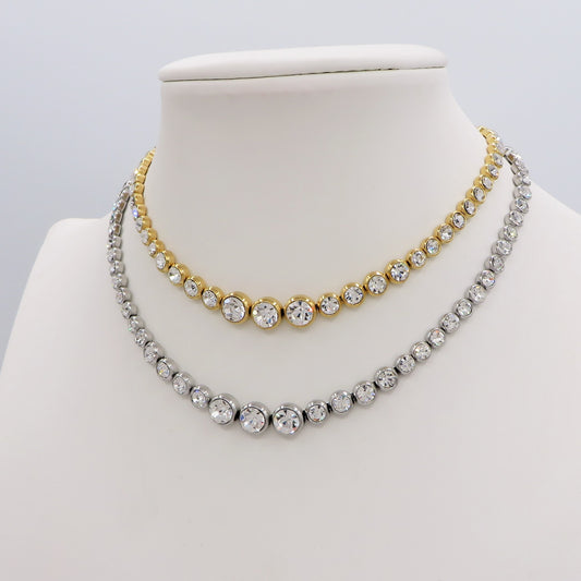 CINDY degradè ~ Girocollo choker in ACCIAIO INOSSIDABILE e cubic zirconia rotondi