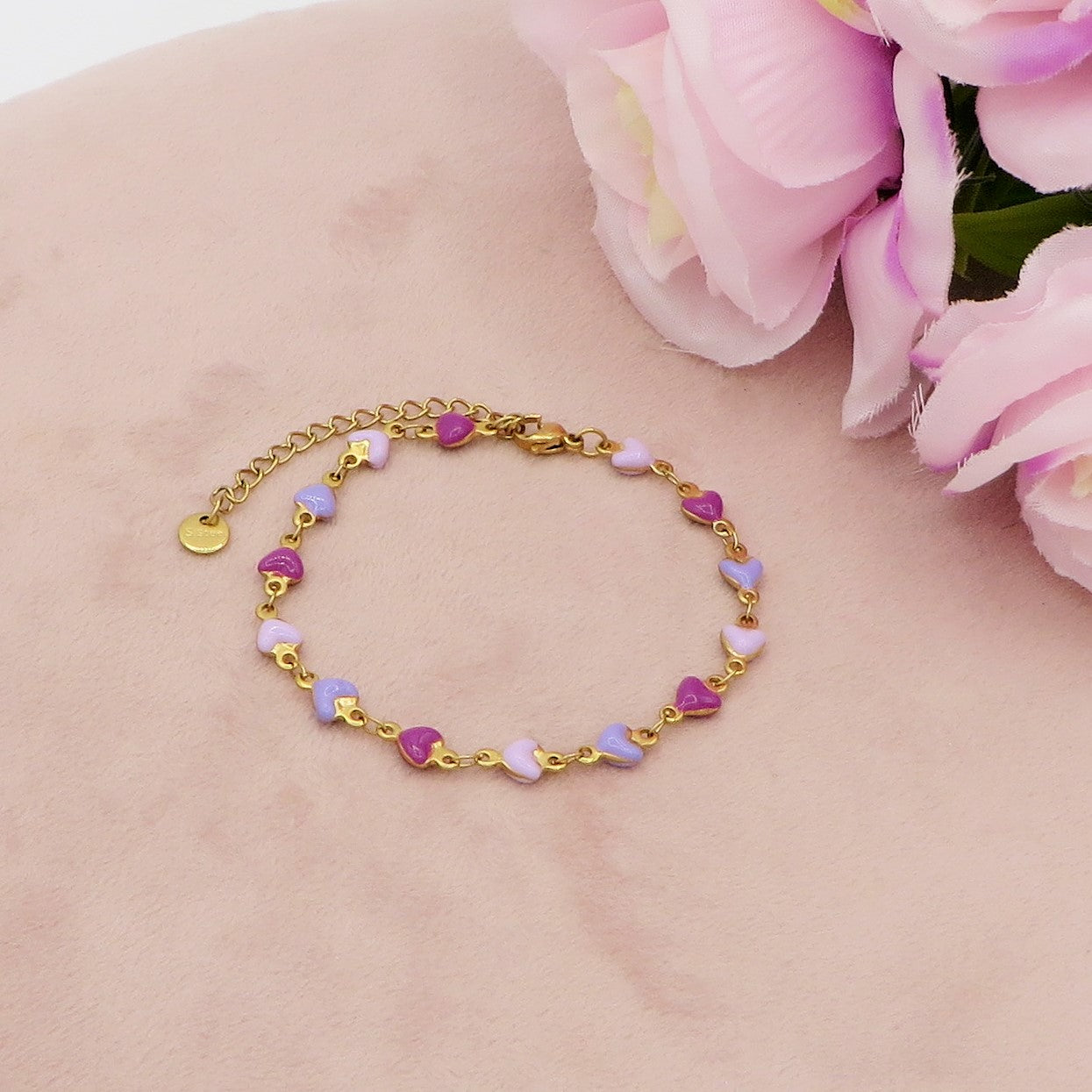 TAHITI~ Bracciale ACCIAIO INOSSIDABILE con cuori smaltati