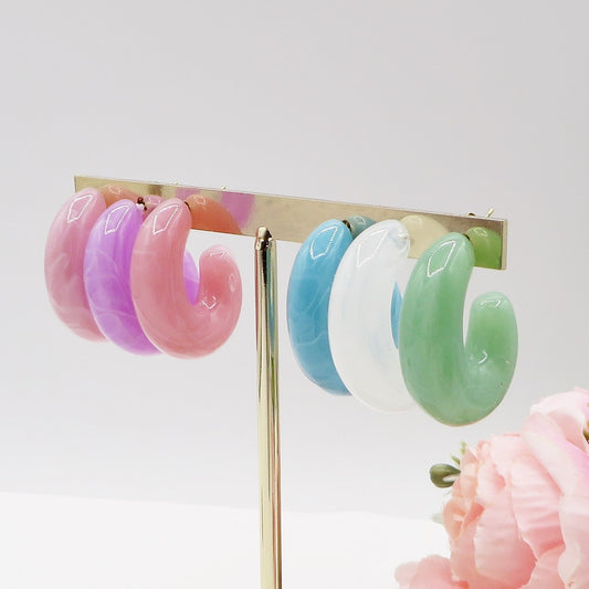 OLIVIA SUMMER - ACCIAIO inossidabile ~ Paio Orecchini cerchio bombe' in resina semitrasparente