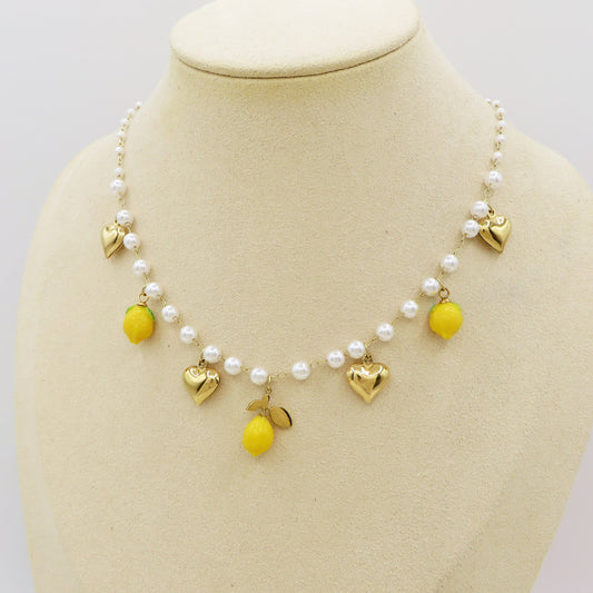 LEMONS PEARLS COLLANA - ACCIAIO inossidabile - Collana catena charms frutta LIMONI