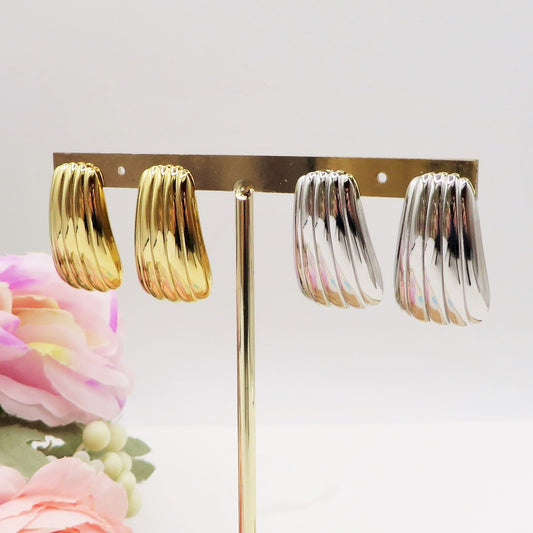 SHELL - Orecchini bottone vintage - ACCIAIO INOSSIDABILE ~ Paio Orecchini a conchiglia