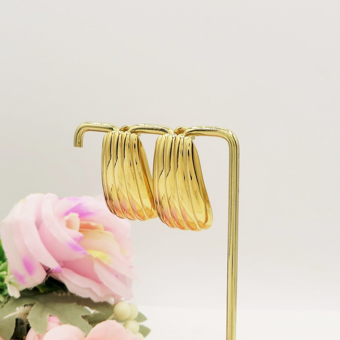 SHELL - Orecchini bottone vintage - ACCIAIO INOSSIDABILE ~ Paio Orecchini a conchiglia