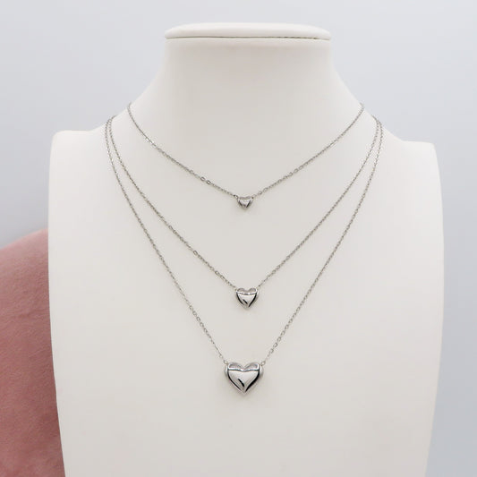 JULIE triple hearts ~ ACCIAIO INOSSIDABILE - Collana ciondoli cuori bombè