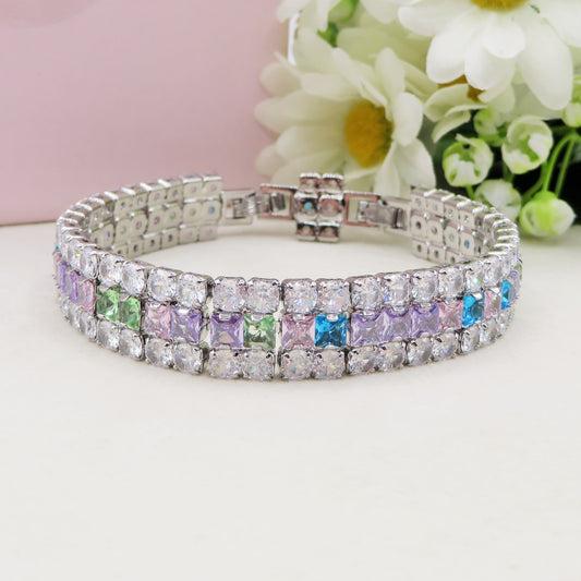 PEONY - bracciale tennis floreale con cubic zirconia RAINBOW