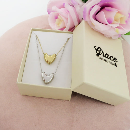 TORI ~ ACCIAIO INOSSIDABILE - Collana ciondoli cuori bombè