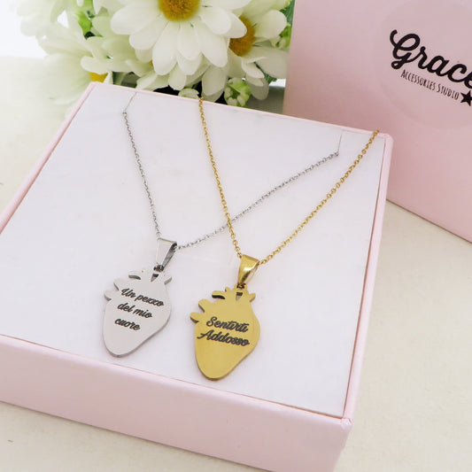 HUMAN HEART~ ACCIAIO inossidabile - Collana ciondolo cuore anatomico