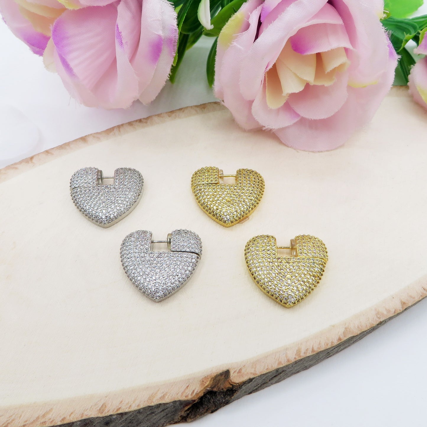DISCO HEART ~ Orecchini cerchi zirconati FULL in Cubic Zirconia