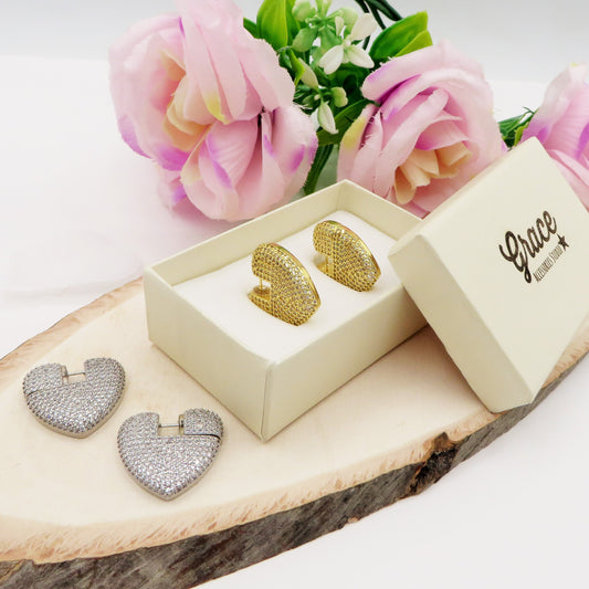 DISCO HEART ~ Orecchini cerchi zirconati FULL in Cubic Zirconia