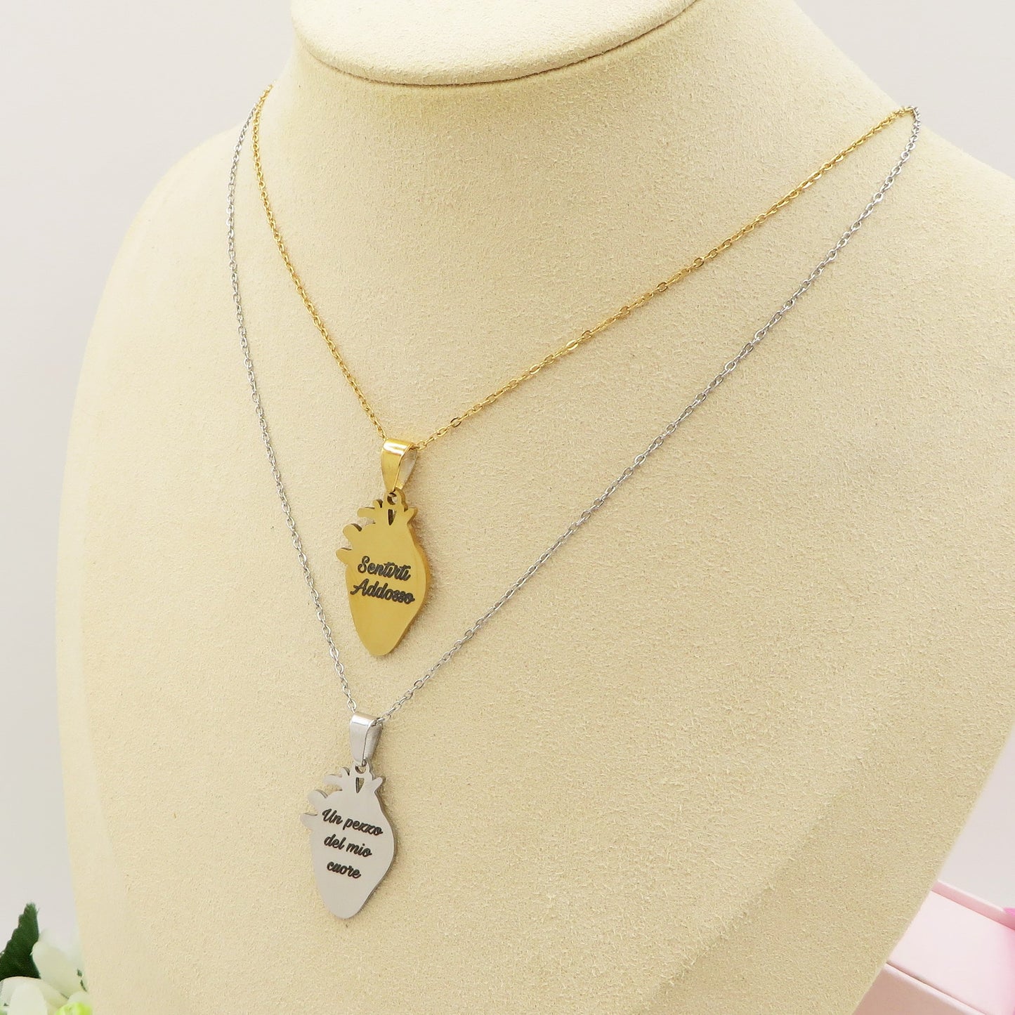 HUMAN HEART~ ACCIAIO inossidabile - Collana ciondolo cuore anatomico