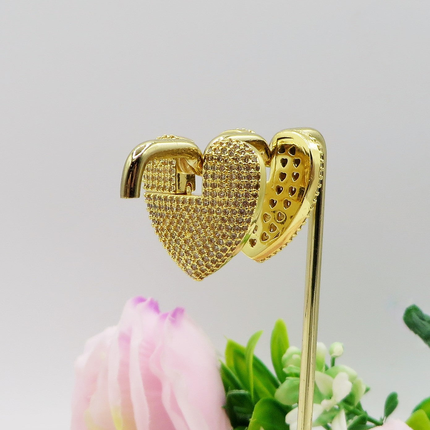 DISCO HEART ~ Orecchini cerchi zirconati FULL in Cubic Zirconia