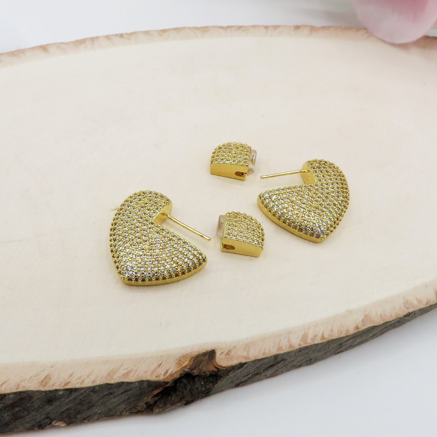 DISCO HEART ~ Orecchini cerchi zirconati FULL in Cubic Zirconia