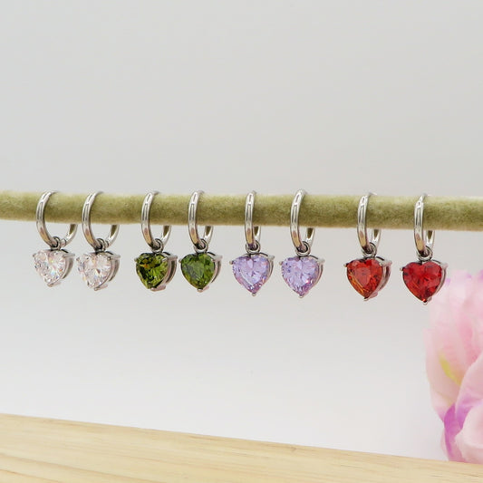 ANNIE - ACCIAIO INOSSIDABILE - Paio Orecchini pendenti in cubic zirconia a forma di cuore