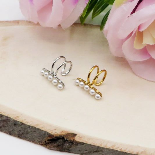 PEARLS EARCUFF ~ ACCIAIO Inossidabile orecchino Senza buco con perle