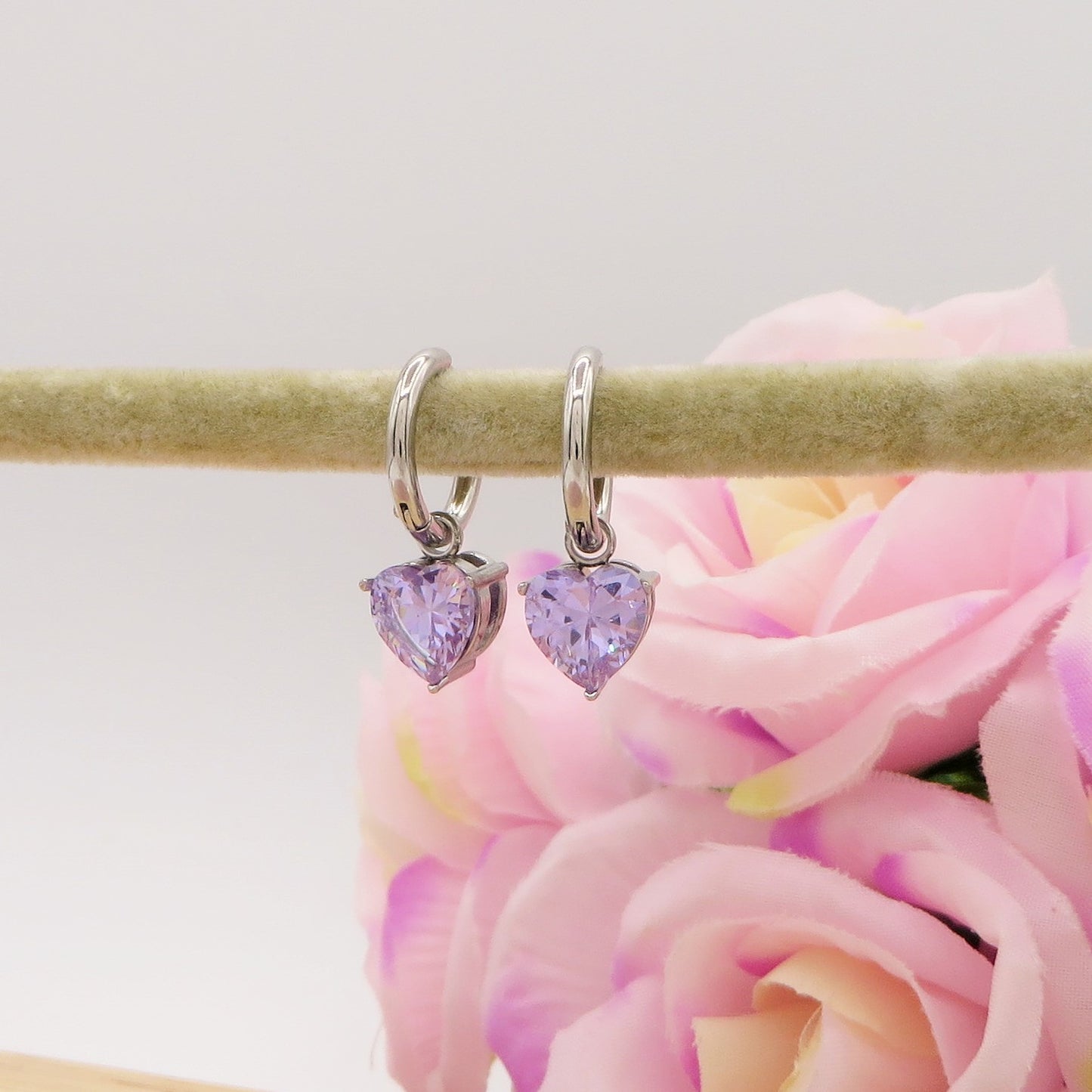 ANNIE - ACCIAIO INOSSIDABILE - Paio Orecchini pendenti in cubic zirconia a forma di cuore