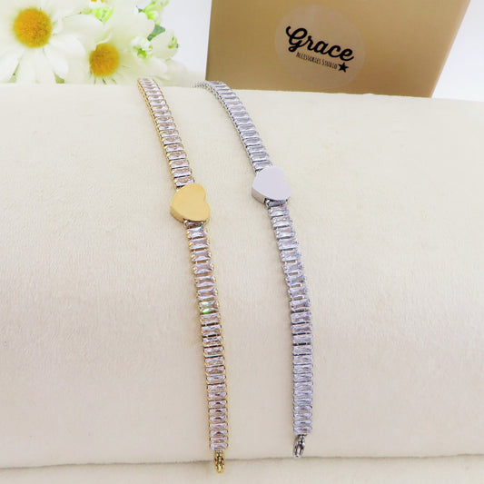 JULIANNE HEART - PERSONALIZZAMI ~ BRACCIALE Tennis in acciaio inossidabile + INCISIONE PERSONALIZZATA