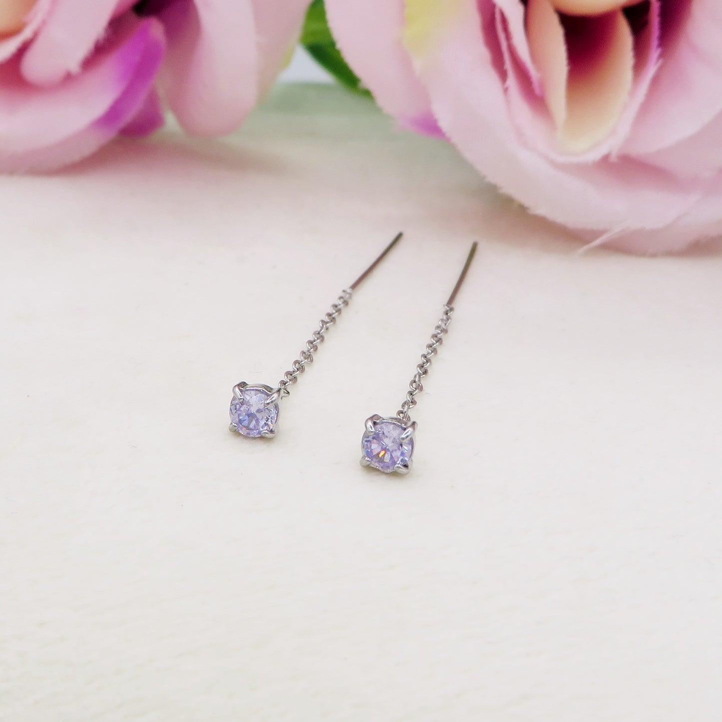 SHINY RAINBOW- Acciaio inossidabile ~ PAIO Orecchini filo pendenti con cubic zirconia