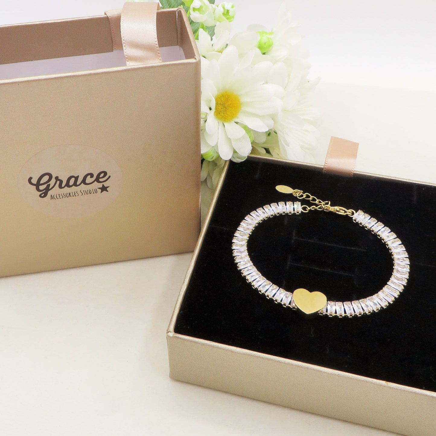 JULIANNE HEART - PERSONALIZZAMI ~ BRACCIALE Tennis in acciaio inossidabile + INCISIONE PERSONALIZZATA