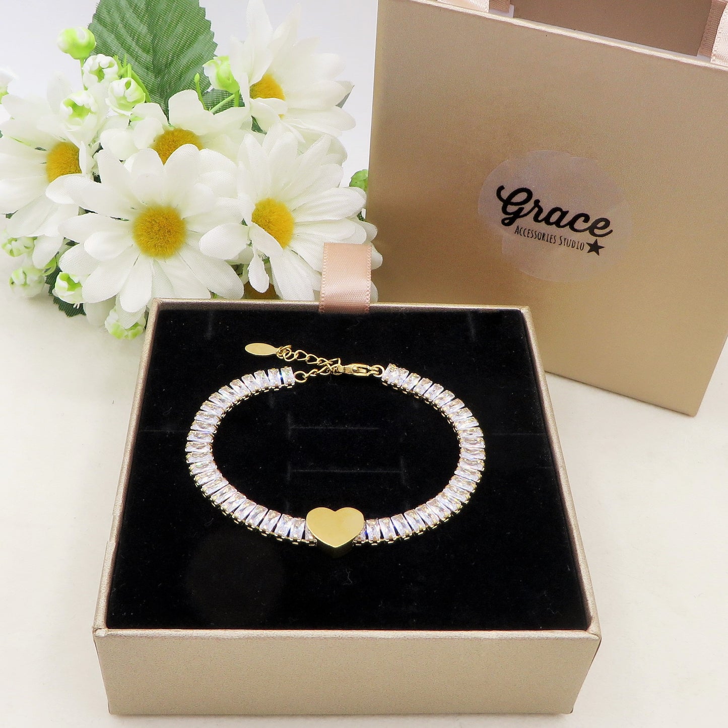 JULIANNE HEART - PERSONALIZZAMI ~ BRACCIALE Tennis in acciaio inossidabile + INCISIONE PERSONALIZZATA