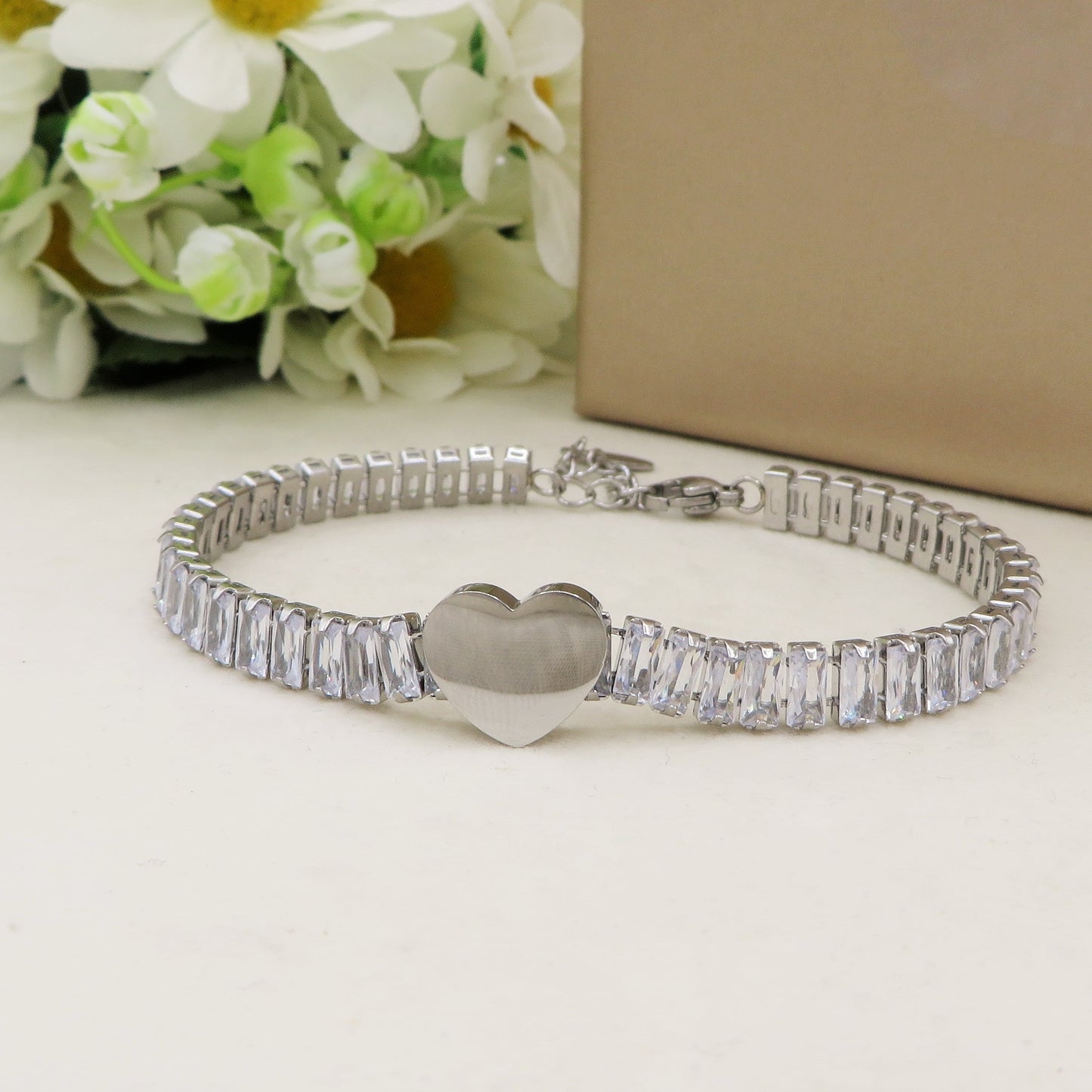 JULIANNE HEART - PERSONALIZZAMI ~ BRACCIALE Tennis in acciaio inossidabile + INCISIONE PERSONALIZZATA