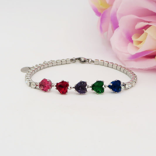 PENELOPE ~ Bracciale tennis cuori cubic zirconia ACCIAIO INOSSIDABILE regolabile