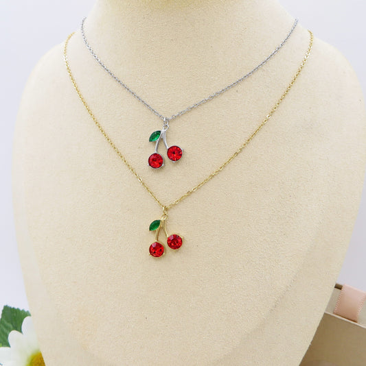 CHERRIES SHINE Pendente - ACCIAIO INOSSIDABILE - Collana pendente ciliegie zirconate