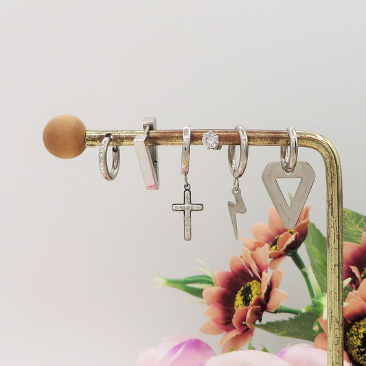 CROSS & THUNDER Set 6 orecchini - ACCIAIO INOSSIDABILE - 6 Orecchini pendenti con cubic zirconia