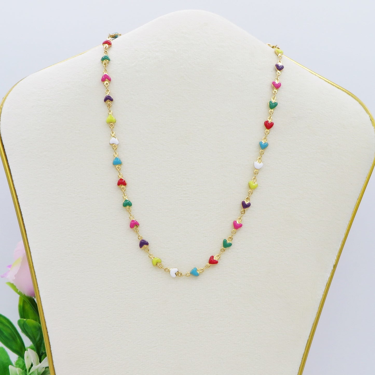 TAHITI~ Collana ACCIAIO INOSSIDABILE con cuori smaltati