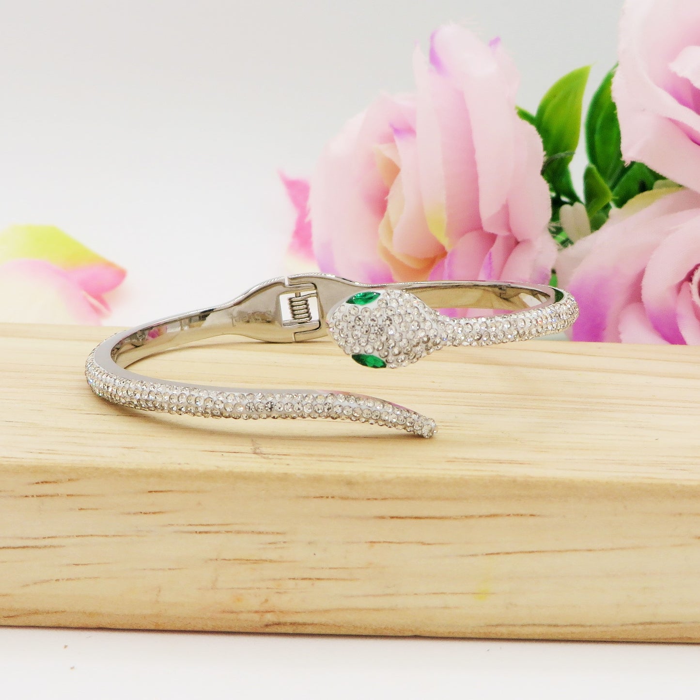 MEDEA~ Acciaio Inossidabile - Bracciale a serpente con cubic zirconia