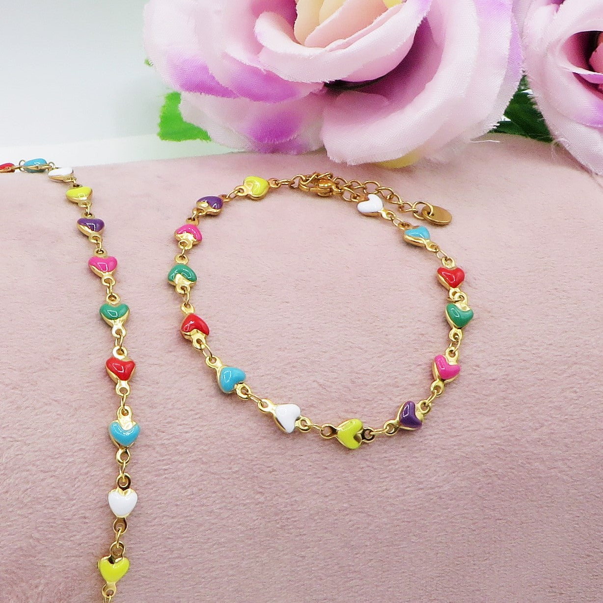 TAHITI~ Bracciale ACCIAIO INOSSIDABILE con cuori smaltati