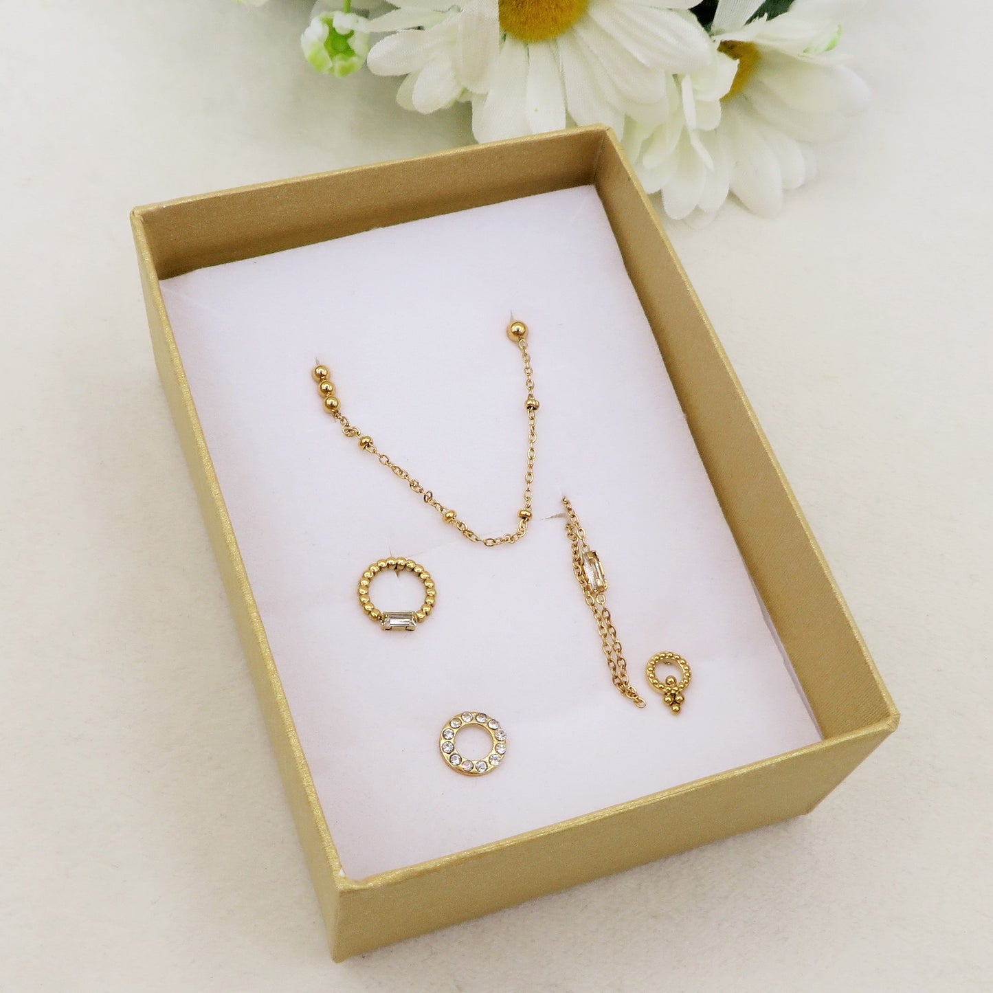 CHANDRA Set 6 orecchini - ACCIAIO INOSSIDABILE - 6 Orecchini, lobo hoops e saliscendi zirconati con cubic zirconia