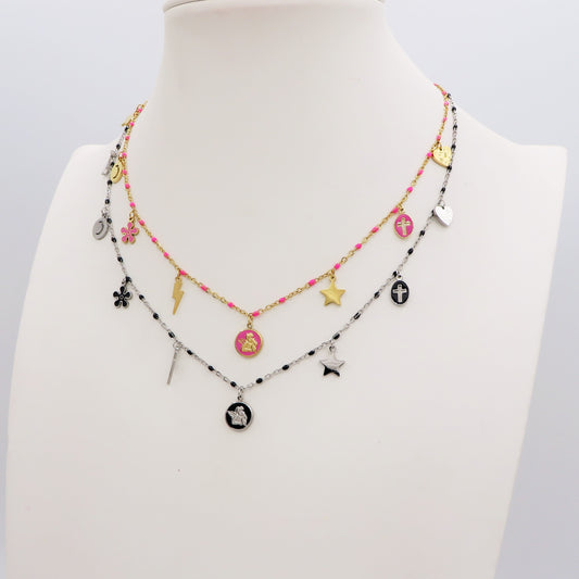 CHERUB CHARMS ~ Collana ACCIAIO INOSSIDABILE con perline e ciondoli