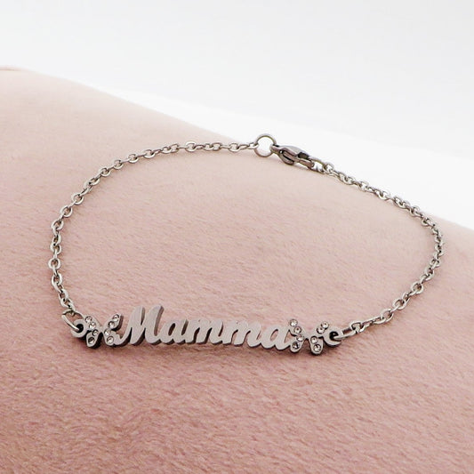 MAMMA BUTTERFLIES Bracciale in ACCIAIO Inossidabile SCRITTA MAMMA