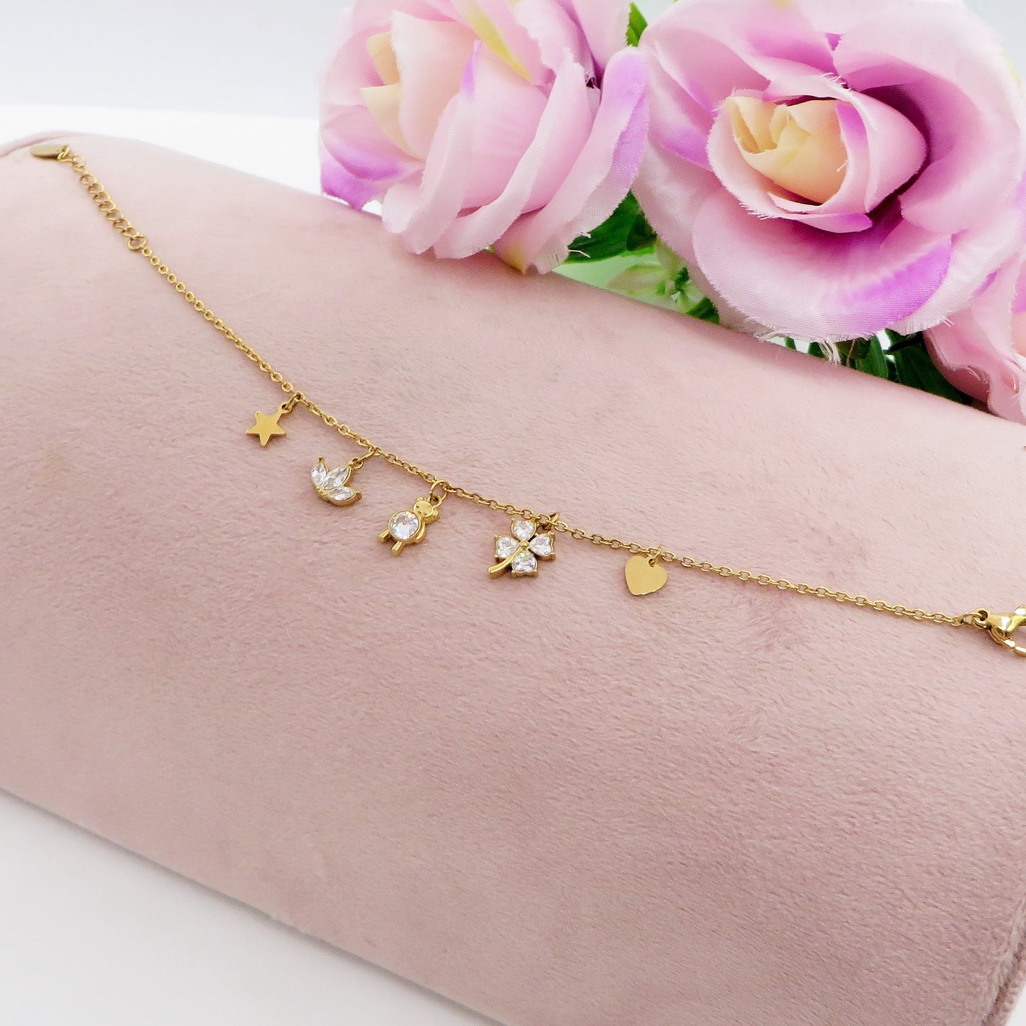 SWEET ~ Bracciale in ACCIAIO inossidabile con pendenti in cubic zirconia