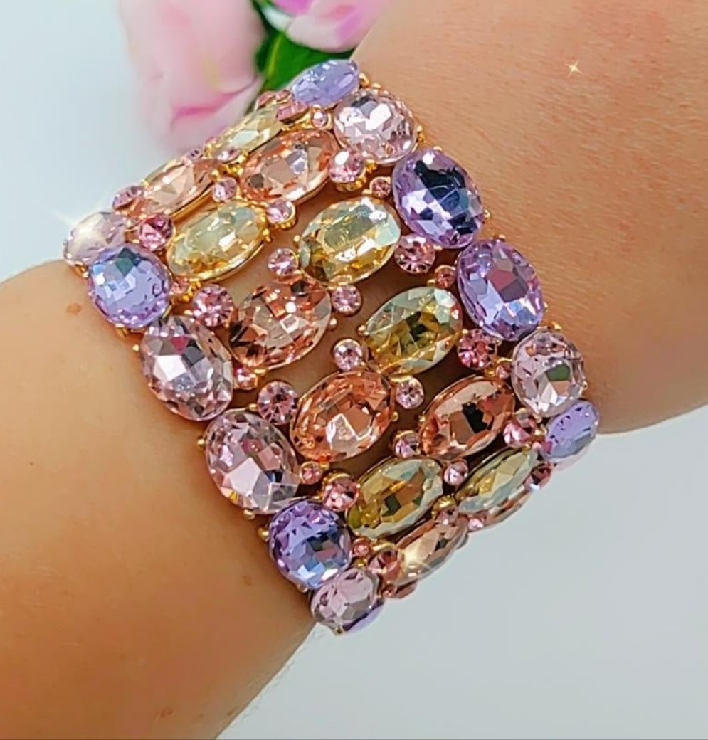 SAMANTHA Double - Bracciale elasticizzato con Zirconi e pietre sfaccettate