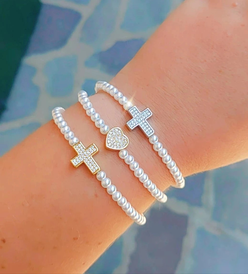 REBECCA HEART - Bracciale perle con cuore zirconato