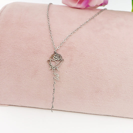MAMMA FLOWERS Collana Nome Personalizzato in ACCIAIO Inossidabile