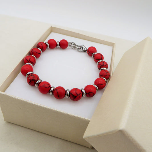 Bracciale HOWLITE rosso - UOMO -  ACCIAIO inossidabile