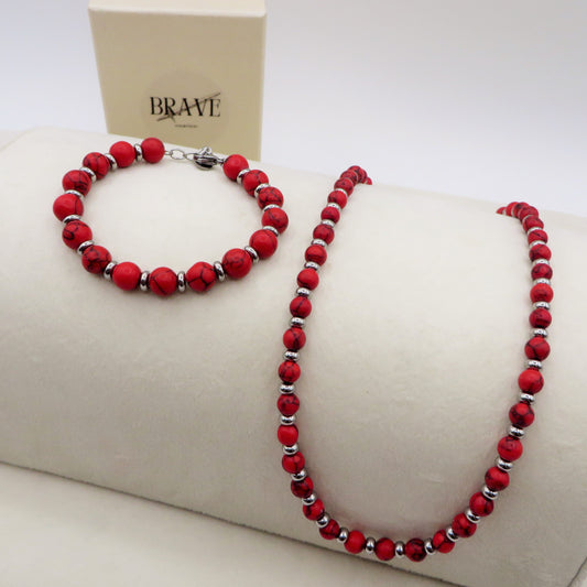 Collana HOWLITE ROSSO  - UOMO - Collana + ACCIAIO inossidabile