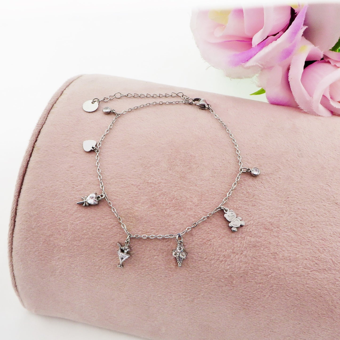 CANDY ~ Bracciale in ACCIAIO inossidabile con pendenti in cubic zirconia