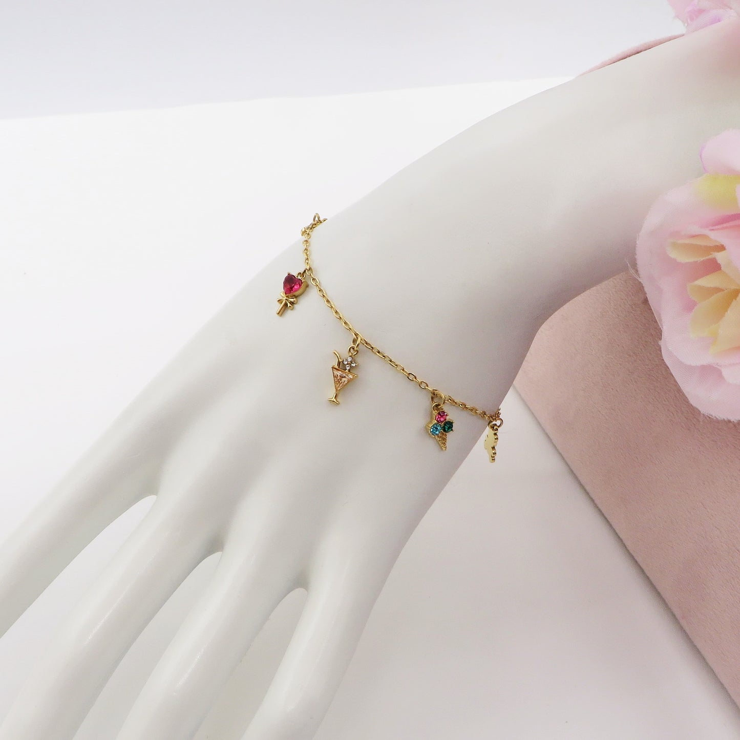 CANDY ~ Bracciale in ACCIAIO inossidabile con pendenti in cubic zirconia