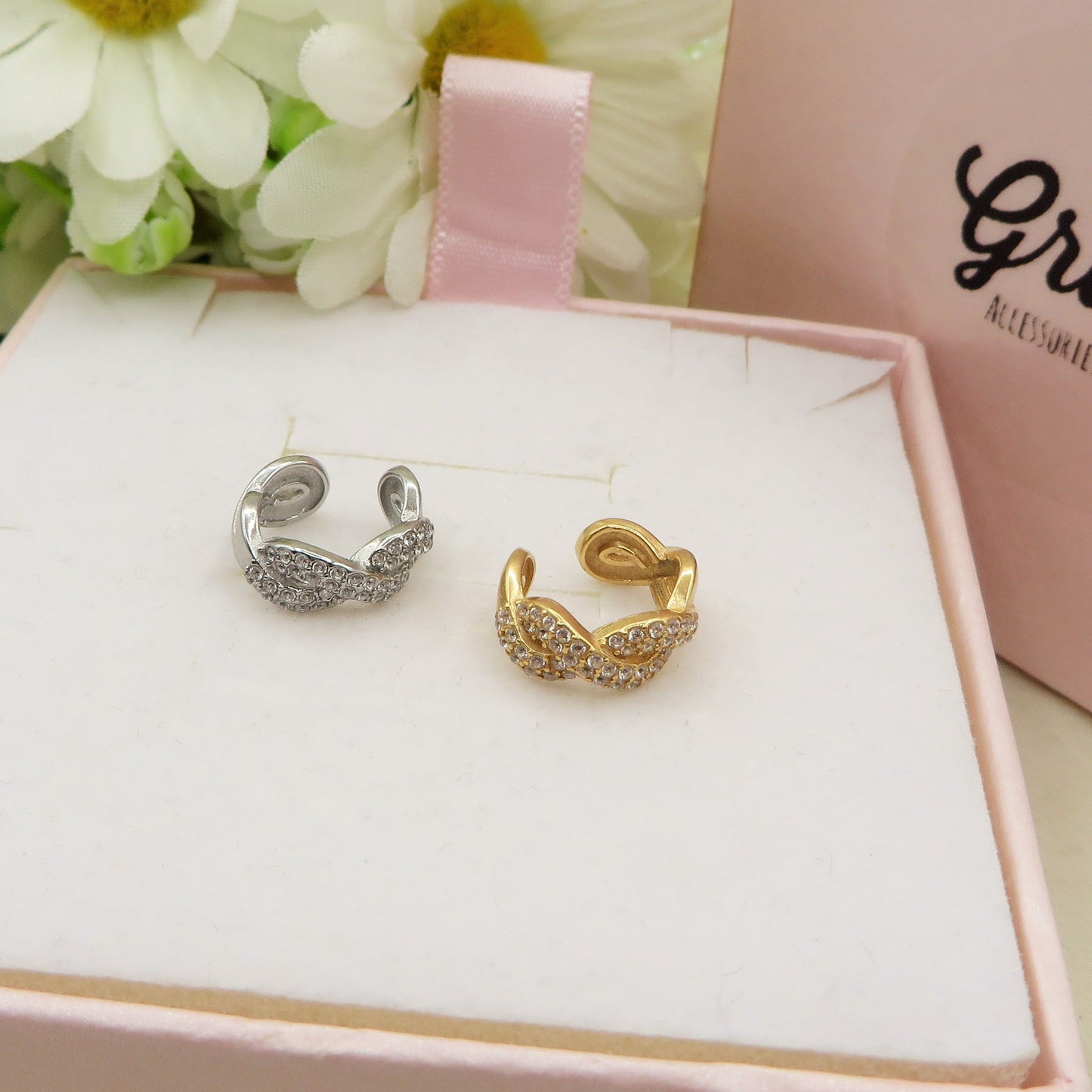 FRANCES EARCUFF ~ ACCIAIO Inossidabile orecchino Senza buco zirconato con cubic zirconia