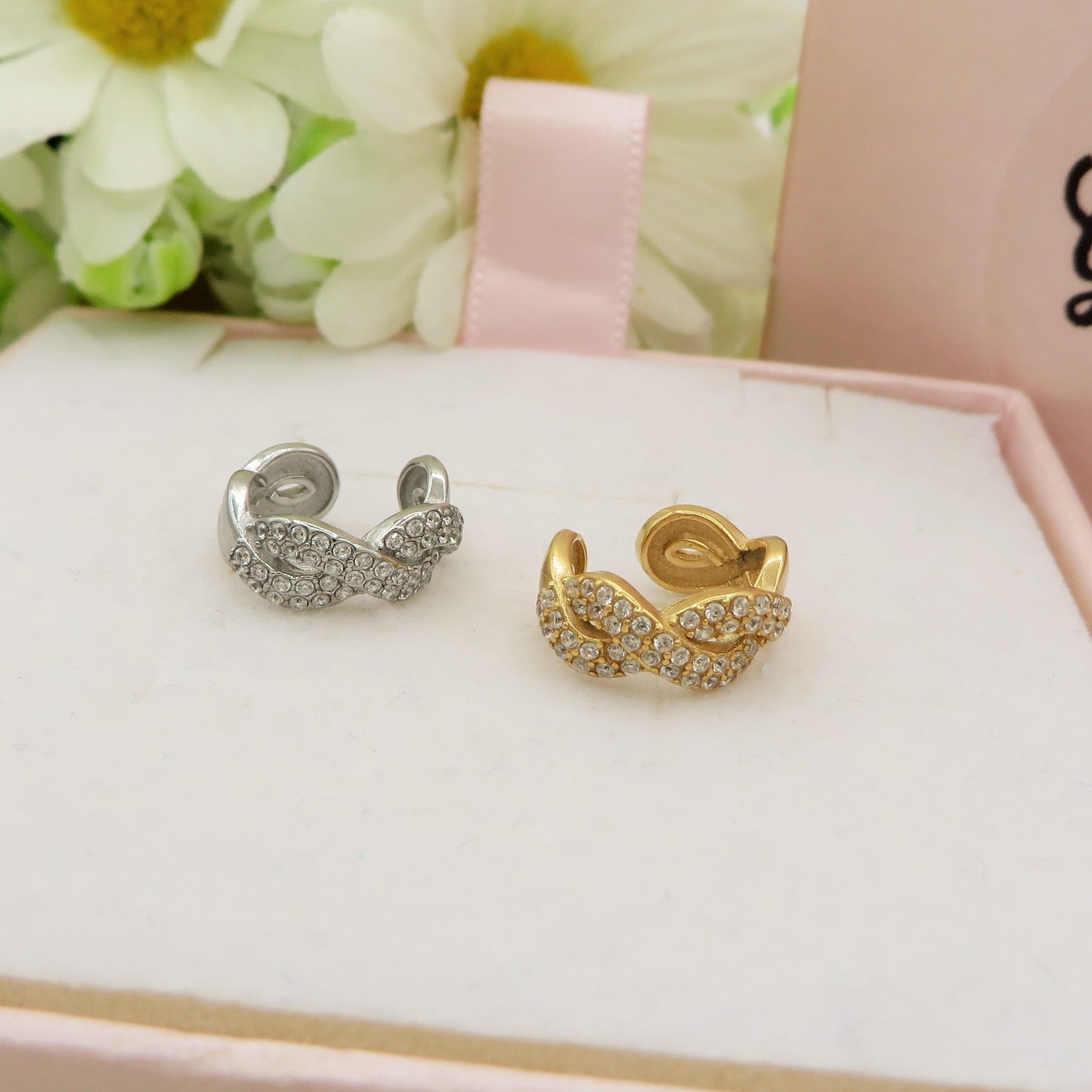 FRANCES EARCUFF ~ ACCIAIO Inossidabile orecchino Senza buco zirconato con cubic zirconia