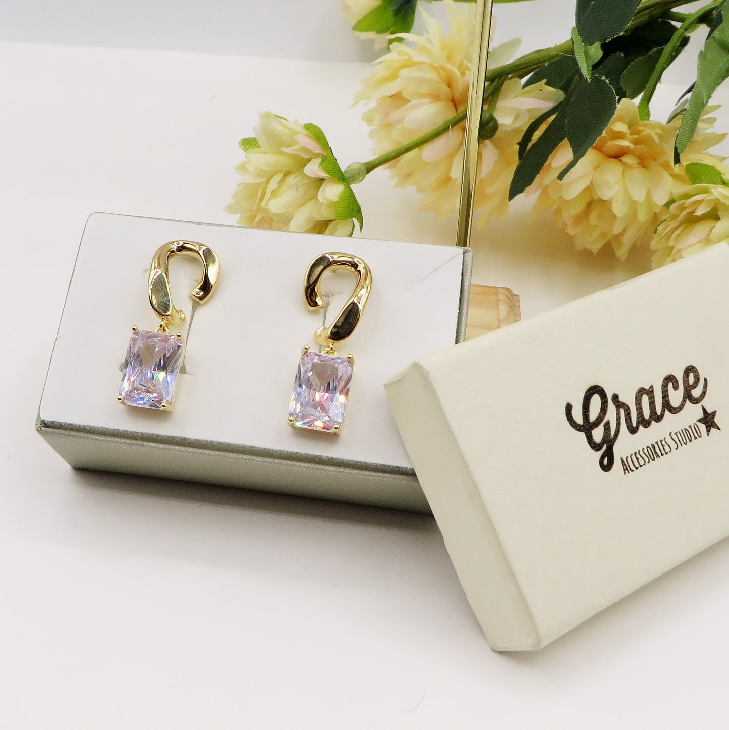 AGATA ~ Orecchini pendenti con maxi pietra Cubic Zirconia