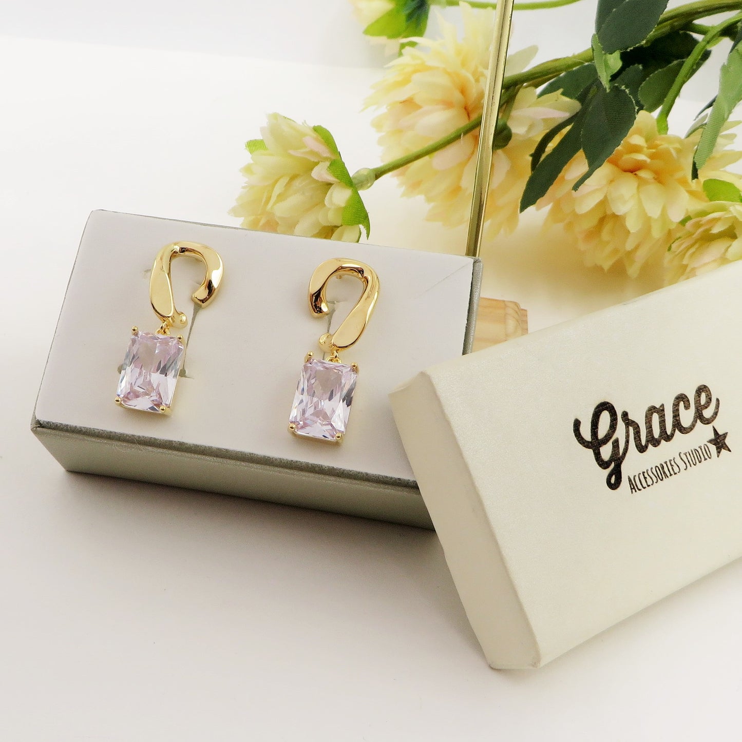 AGATA ~ Orecchini pendenti con maxi pietra Cubic Zirconia